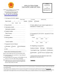 San Francisco, California Vietnamese Visa Application Form for Entry ...