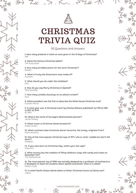 Printable Christmas Trivia Questions Answers