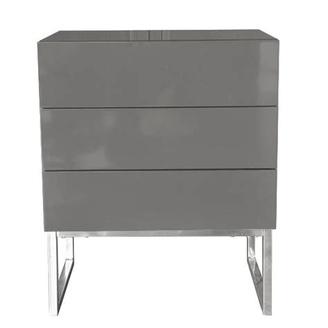 Strada High Gloss Bedside Cabinet With 3 Drawers In Grey Furniture In Fashion