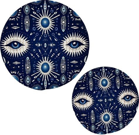 Coolnut Blue Evil Eye Round Woven Potholders Set Trivets For Hot Dishe Heat Resistant Non Slip