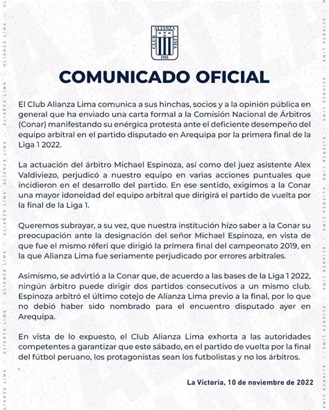 Club Alianza Lima on Twitter 𝗖𝗼𝗺𝘂𝗻𝗶𝗰𝗮𝗱𝗼 𝗼𝗳𝗶𝗰𝗶𝗮𝗹