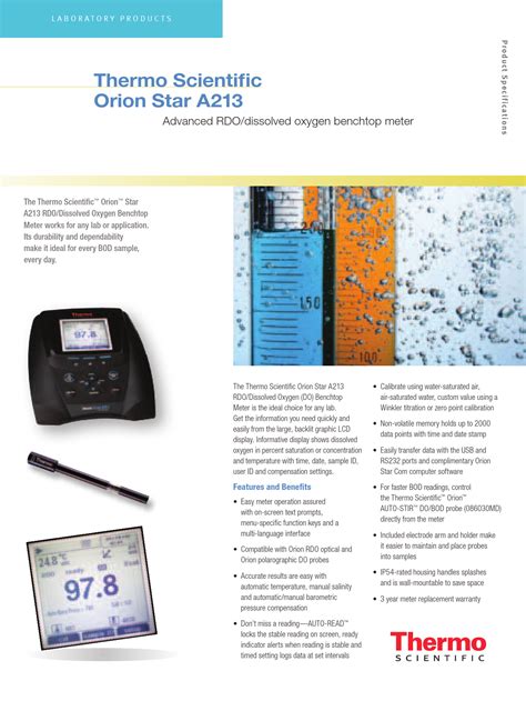 Thermo Scientific Orion Star A213 Benchtop Dissolved Oxygen Meter Product Specifications