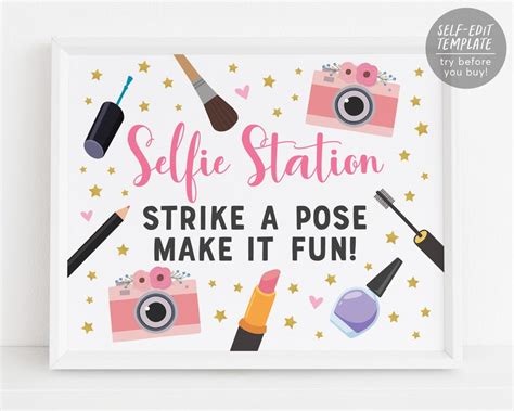 Selfie Station Sign Printable Strike A Pose Photo Booth Oh Etsy