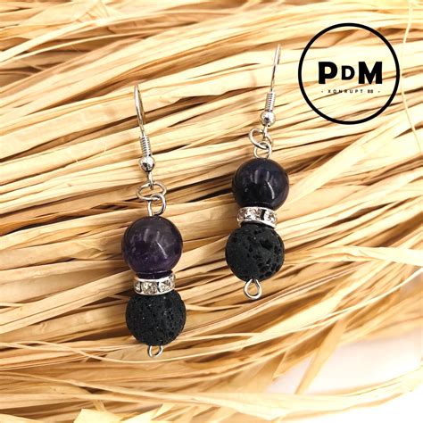 Boucles d oreilles lave améthyste en pierre naturelle strass et