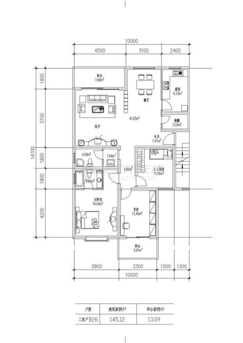 板式多层一梯两户三室一厅二卫户型施工cad图纸土木在线