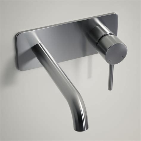 Luxe Brushed Stainless Wall Mounted Basin Mixer Tap V2 Wall Mounted