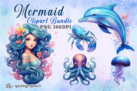 Cute Mermaid Sublimation Clipart Bundle Graphic By Qasimgraphic