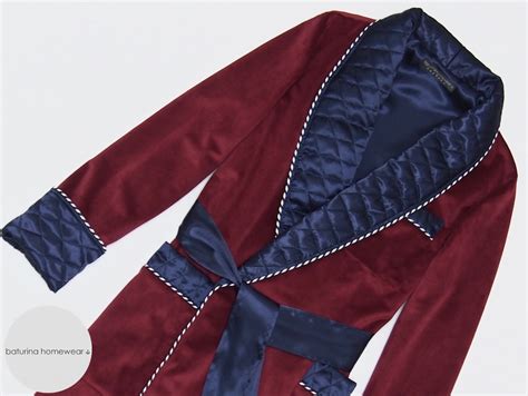 Mens Burgundy Velvet And Navy Blue Quilted Silk Classic Dressing Gown