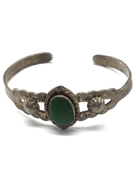 Vintage Navajo Sterling Green Turquoise Cuff Bracelet Gem