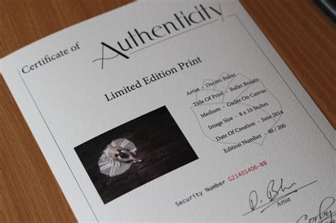 Limited Edition Certificate Of Authenticity