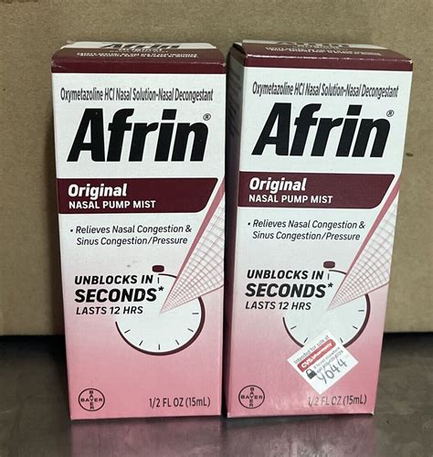 2x Afrin Original Nasal Spray Pump Mist Nasal Congestion Relief 25ml 6