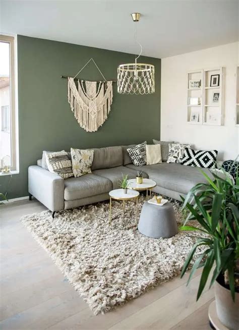 Green Sofa Gray Walls Baci Living Room