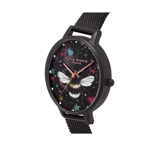 Olivia Burton Night Garden Analog Black Mop Round Dial Women Watch