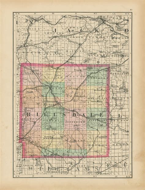 Hillsdale County Michigan 1873 Map Replica Or Genuine Original