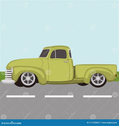 Classic Pickup Truck Vintage Vector Illustration Flat Stock Vector