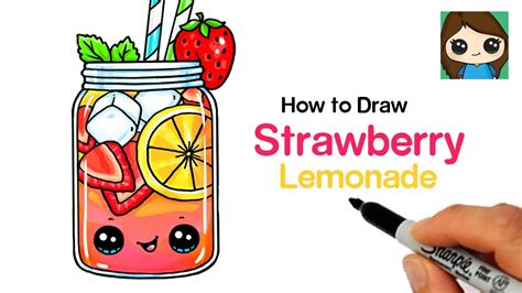 How To Draw Strawberry Lemonade 🍓🍋 Summer Art Series 12 Youtube