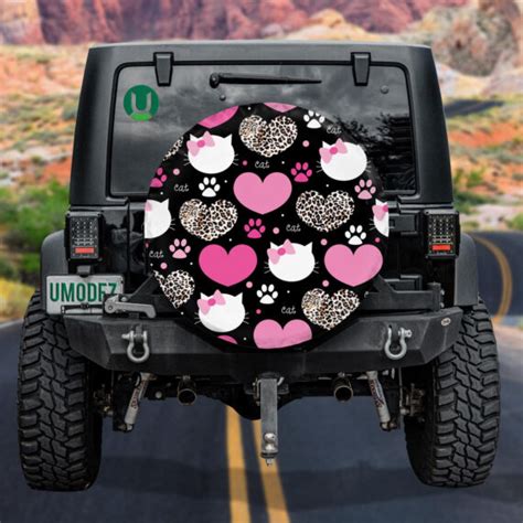 Leopard In Heart With Cat Face Spare Tire Cover Jeep Tire Covers