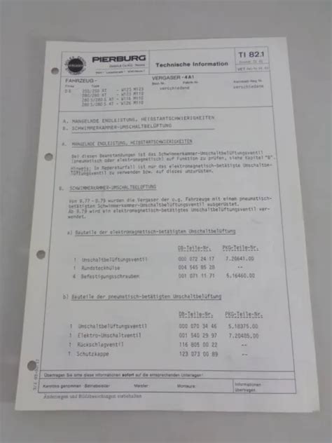 Technical Information Pierburg Carburetor A For Mercedes W W