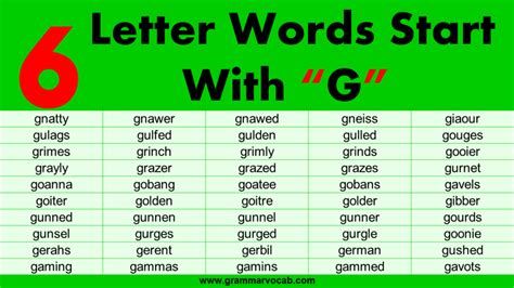 Six Letter Words That Start With The Letter G Grammarvocab