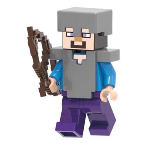 Boneco Blocos De Montar Steve Armadura De Ferro Minecraft No Shoptime