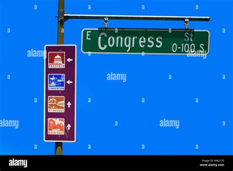 Landmark Sites Colorful Direction Sign On E Congress St In Downtown