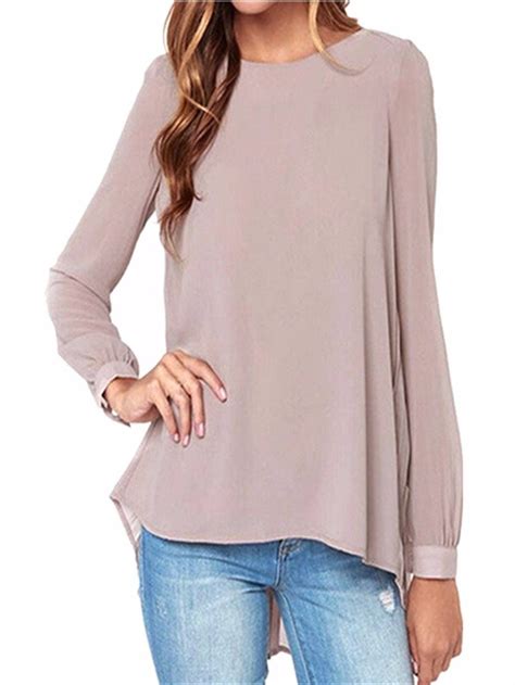 ZANZEA Women S Boho Chiffon Long Sleeve Baggy Pleated Casual T Shirt