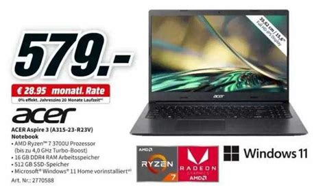 Acer Aspire A R V Notebook Angebot Bei Media Markt