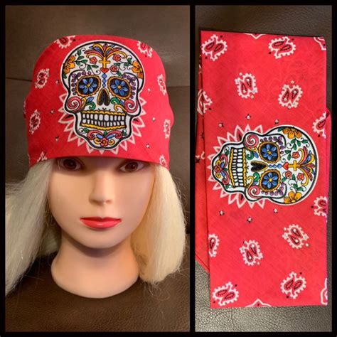 Sugar Skull Bling Bandana Pink Etsy