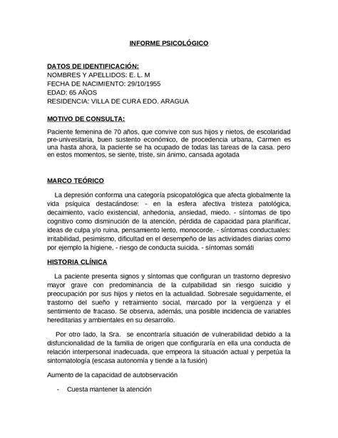 Ejemplo De Un Informe Psicologico De Un Adulto Compartir Ejemplos The