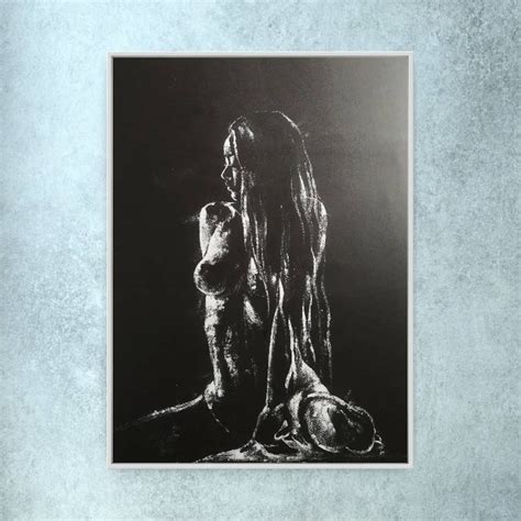 Asian Nude Woman Black White Erotic Wall Art Original Sexy Painting
