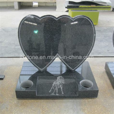 G654 Dark Grey Granite Double Heart With Horse Engraving Headstone