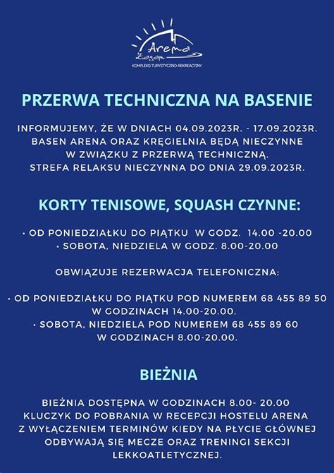 Przerwa Techniczna Na Basenie Potrwa Od Do Wrze Nia Arena Aga