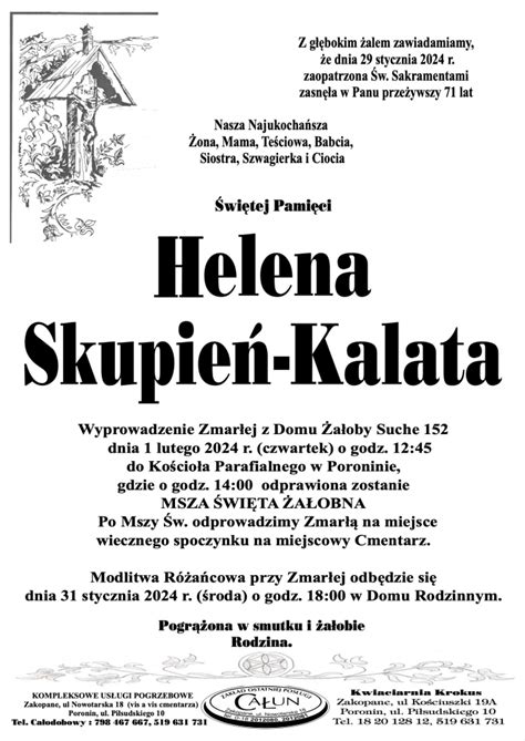 Helena Skupień Kalata Nekrologi podhale24 pl