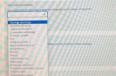 Solved Matching Definitionany Commodity Or Token That Is