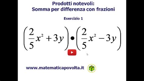 Prodotti Notevoli Somma Per Differenza Con Frazioni Esercizio 1