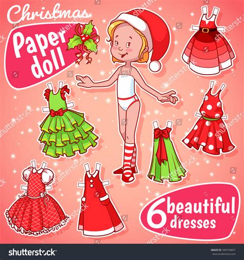 Very Cute Paper Doll Six Beautiful Vector De Stock Libre De Regalías 340194857