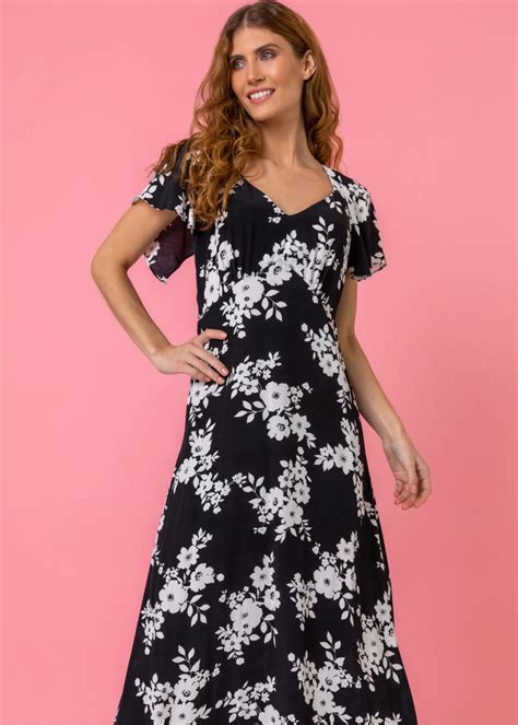 Roman Black Floral Print Back Detail Maxi Dress Matalan