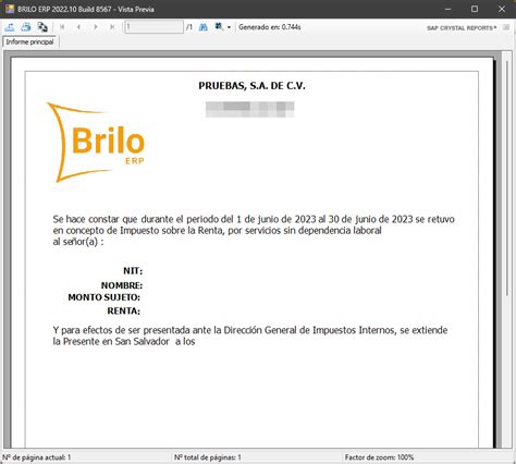 Carta de Retención Renta a Proveedor Brilo ERP Docs