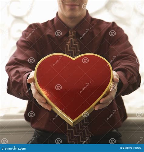 Man Holding Heart Shaped Box Stock Photo Image Of Valentine Holding