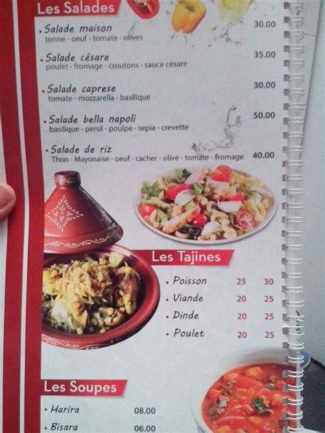 Menu at Bella Napoli Pizzeria, Agadir