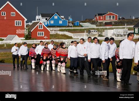 Greenland, capital city of Nuuk (Danish - Godthab). Greenlandic parliament on opening day of new ...