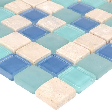 Mto0265 Modern 1x1 Squares Blue White Turquoise Glossy Glass Stone Mosaic Tile Stone Mosaic