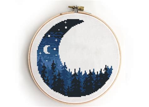 Landscape In Half Of Moon Counted Cross Stitch Pattern Forest Etsy