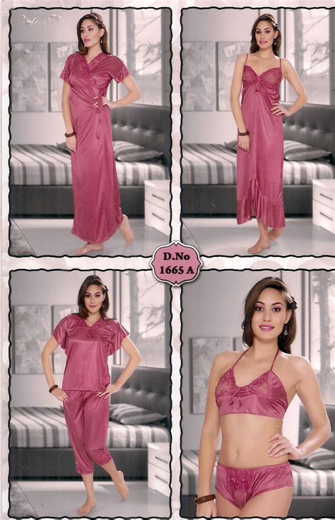 Rich Seductive Sleep Wear Set 6pc Bra Panty Top Capri Nighty Over Coat Hot Bed Night Set