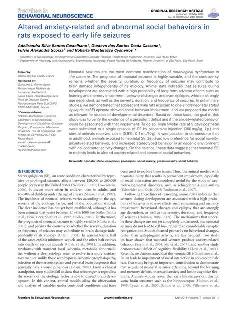 PDF Altered Anxiety Related And Abnormal Social Behaviors In Rats