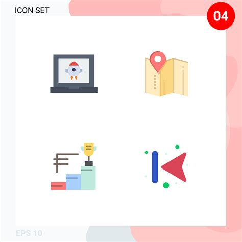 Set Of 4 Modern Ui Icons Symbols Signs For App Prize Rocket Pin Trophy