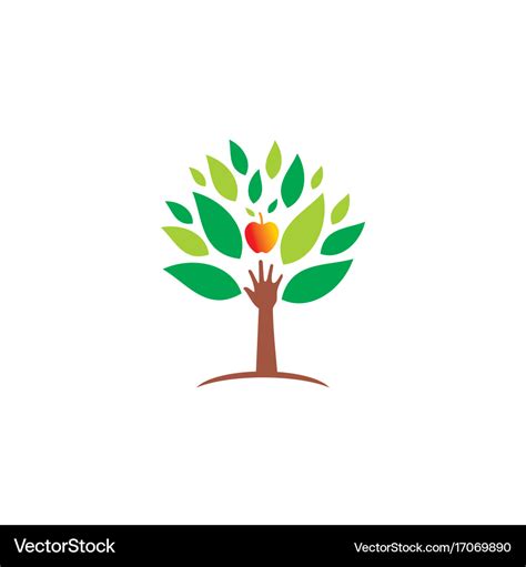 Ecology Hand Green Tree Fresh Fruit Logo Vector Image