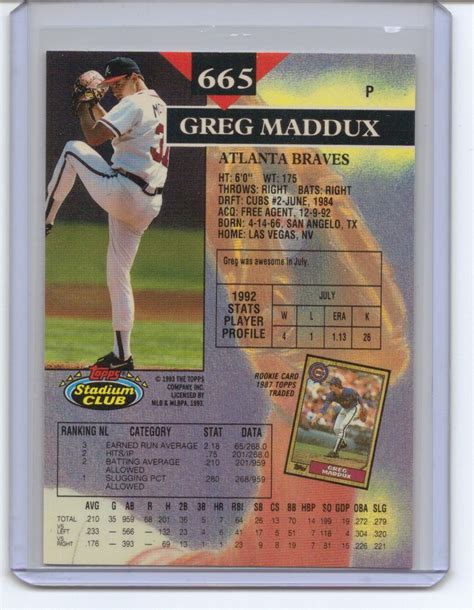 1993 Topps Stadium Club Greg Maddux Karte 665 NM MT EBay