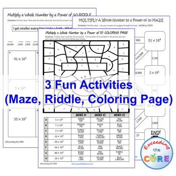 MULTIPLY WHOLE NUMBER BY POWER OF 10 Maze Riddle Coloring Page PRINT