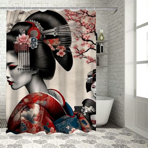 Lzatpd Japanese Beautiful Girl Shower Curtain Japanese Theme Art